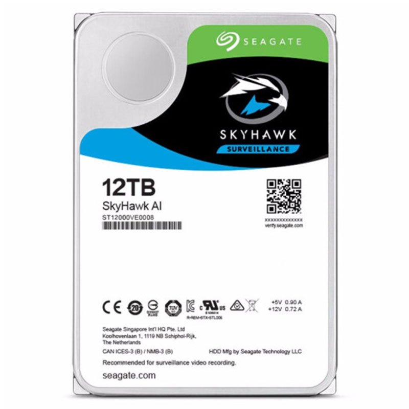 希捷(Seagate)酷鹰AI系列 12TB 机械硬盘 3.5寸 SATA接口 7200转 256MB缓存 CMR 企业安防监控录像机NAS硬盘 ST12000VE001