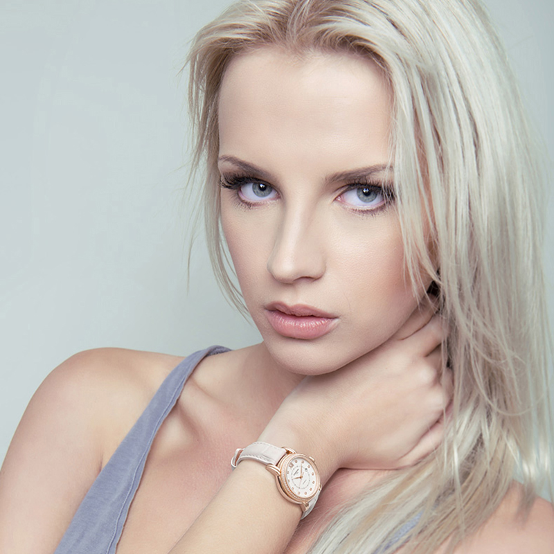 正品嘉年华Carnival瑞士品牌手表新款防水带日历全自动机械表 女士女表镶钻时尚气质简约腕表8062L高清大图