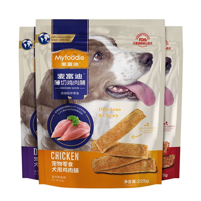 麦富迪狗狗零食幼犬鸡肉干薄切肉脯小型犬宠物零食鸡胸肉泰迪225g 鸡肉味