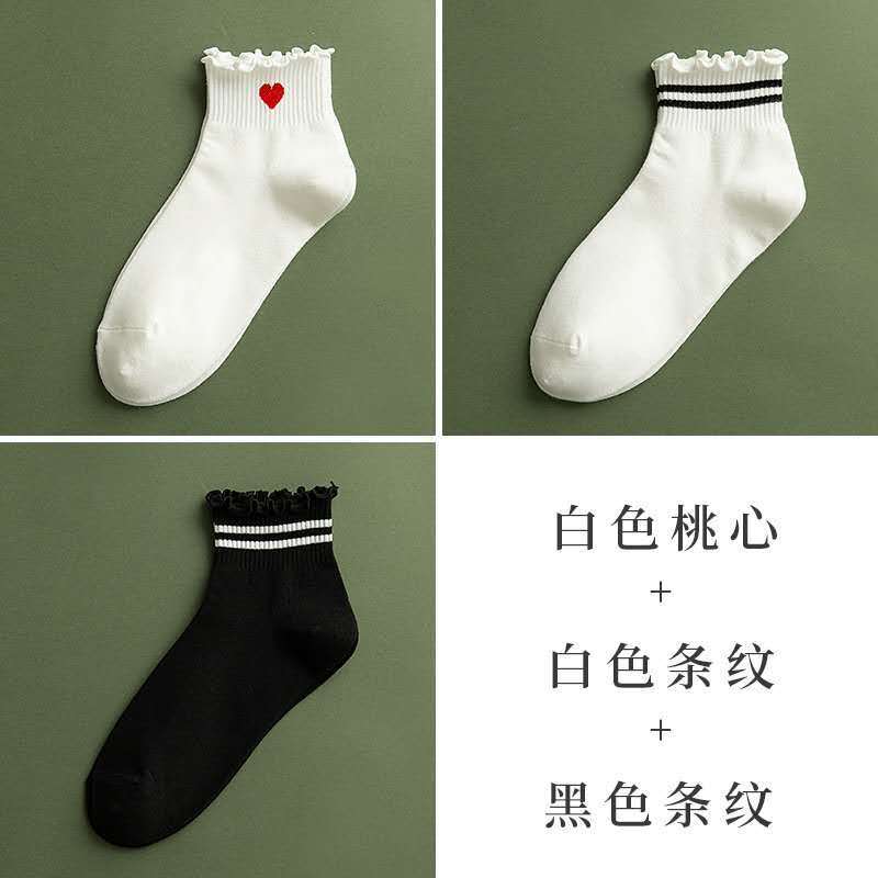 袜子女韩版短袜原宿学院运动棉袜春夏薄款甜美可爱荷叶边学生船袜莎丞