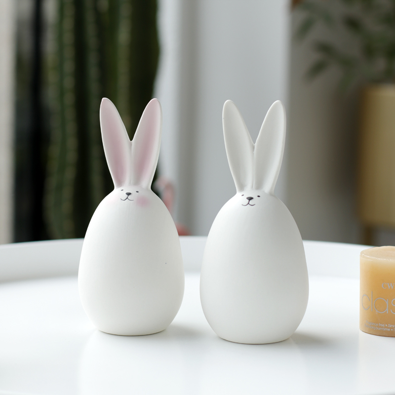 北欧创意可爱小动物客厅迷你陶瓷兔子摆件ins简约现代装家居饰品 三维
