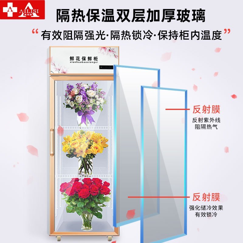 埃利斯(AILISI)鲜花保鲜柜XC-450SL风冷保鲜柜风冷商用展示柜冷藏柜鲜花植物柜花店立式陈列柜