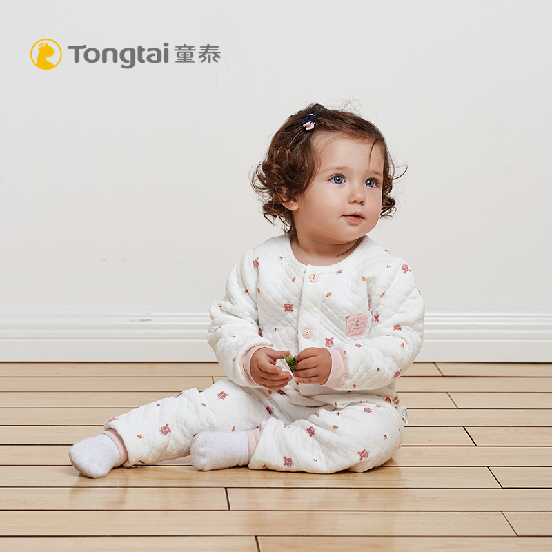 童泰TONGTAI婴儿加厚对开套装3-24个月宝宝保暖上衣裤子两件套