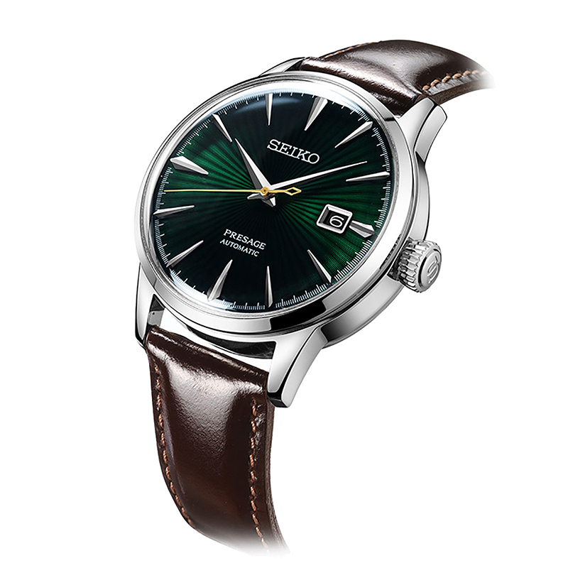 精工seiko男表日本原装进口领航系列鸡尾酒机械表复古绿能量显示皮带