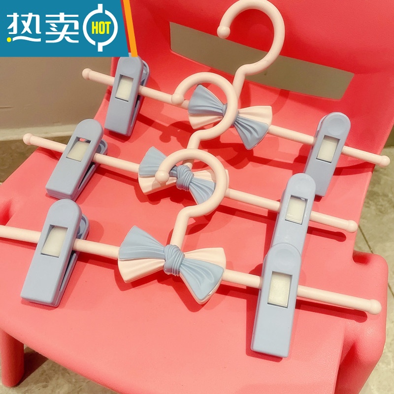 敬平美翻了!少女 蝴蝶结家用衣架晾衣夹晾衣架塑料裤架裤夹裙夹衣架 蓝色裤架 5个高清大图