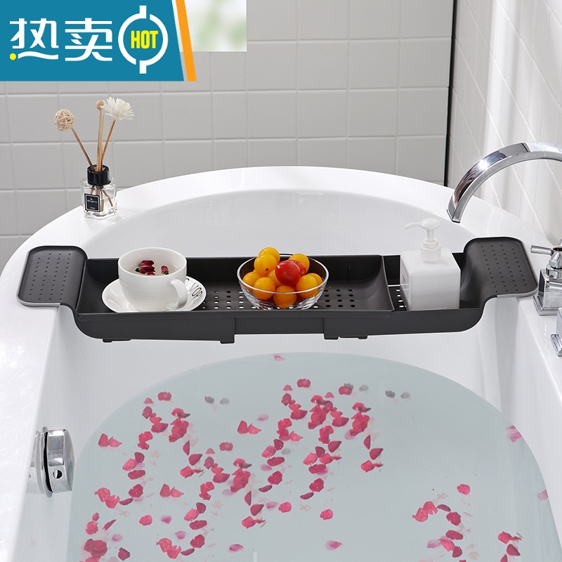 敬平伸缩沥水浴缸架卫生间浴室塑料洗澡盆置物架多功能收纳架子 [2个实惠装]黑+灰浴室置物架高清大图