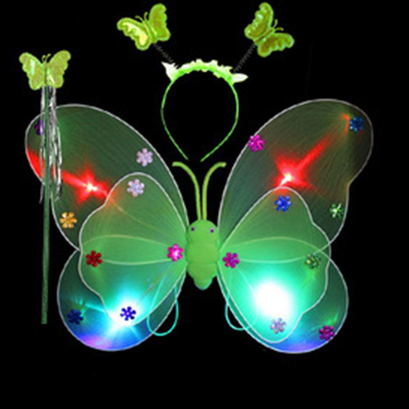 儿童蝴蝶翅膀玩具三件套女六一儿童发光蝴蝶翅膀公主仙女魔法道具双层