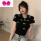 七斓设计感小众蝴蝶结钉珠短袖T恤女夏季小个子修身百搭短款外穿上衣