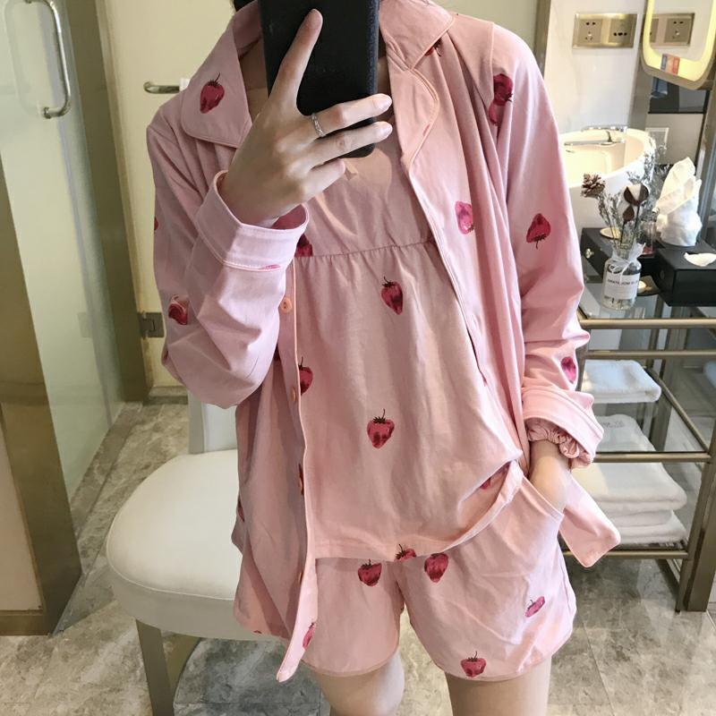 莓七件套睡衣女夏春秋甜美可爱韩版清新学生长袖家居服套装莓七件套