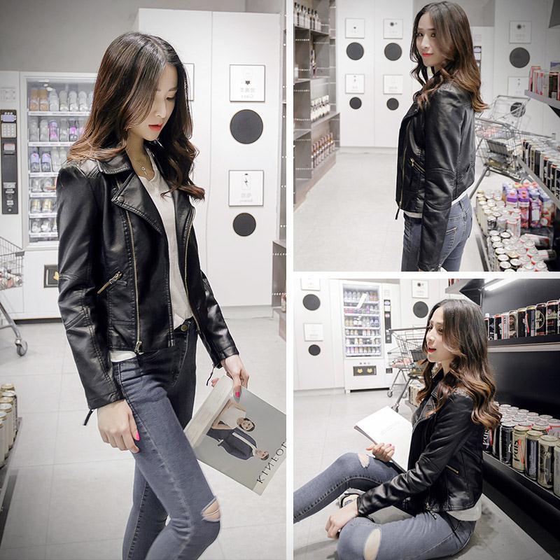 冬季加绒加厚皮衣女新款修身显瘦机车皮衣女短款春秋pu皮夹克外套