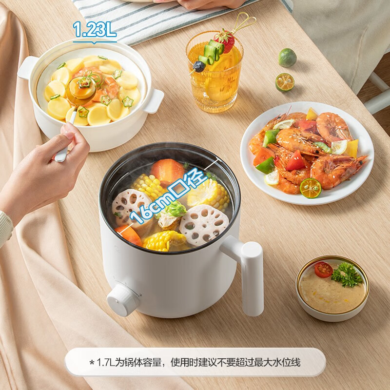 美的(Midea)电煮锅电热锅 宿舍小电锅 电蒸锅 一体泡面小火锅多功能锅 XZE1613 1.7L