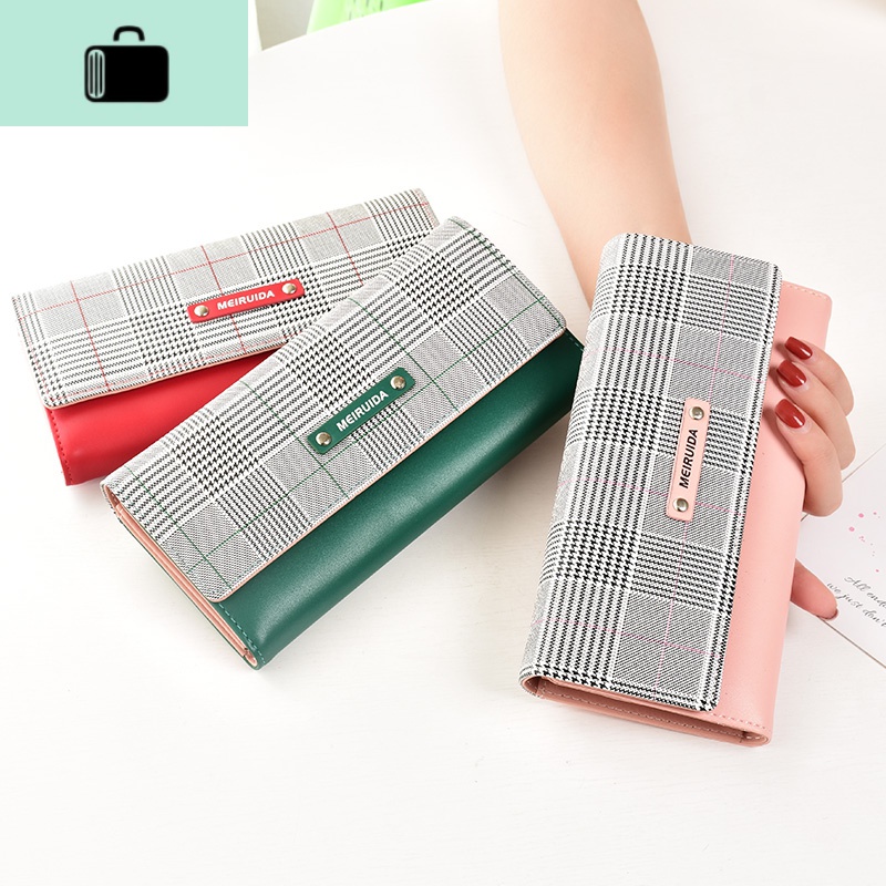 钱包女长款2020新款时尚格子简约大气手拿包折叠大容量手机包NEWLAKE高清大图