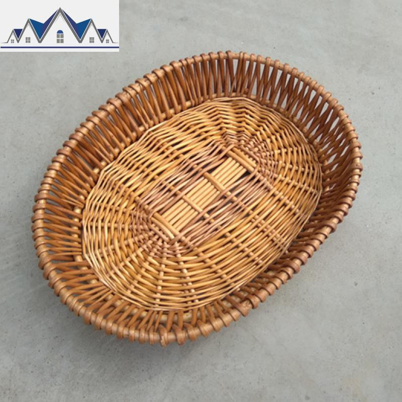 新款田园柳编收纳整理水果筐藤编编织篮椭圆形旦形筐水果筐藤筐 三维工匠收纳篮 蜜糖色椭圆40X30X8CM