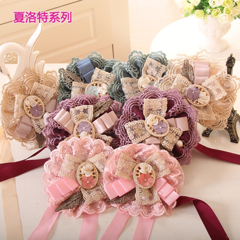 韩版蕾丝花朵窗帘绑带窗帘扣窗帘绑花一对欧式田园窗帘绑墨绿色花款夏洛特一对