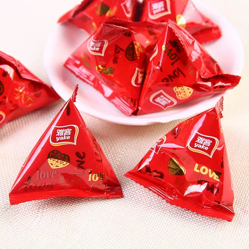 雅客(yake)三角包喜庆软糖500g(约30小包)结婚红色散装喜糖