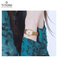 Titoni瑞士梅花表宇宙系列日历夜光自动机械手表女表宝石装饰金表729G-DB-...