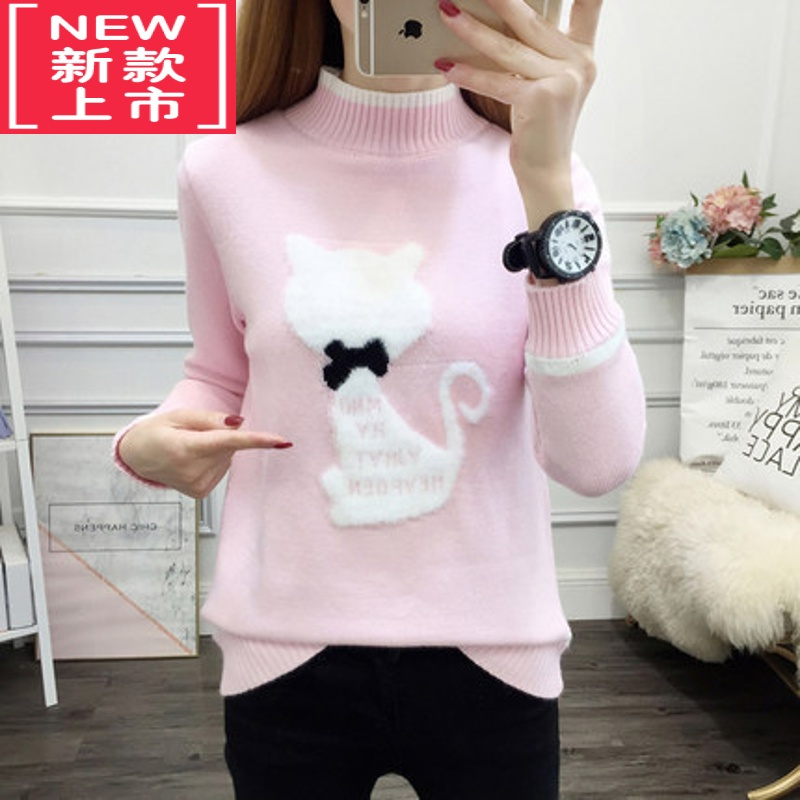 可莉允12岁大童女孩秋冬装圆领毛衣13高初中学生15岁针织打底衫保暖上衣