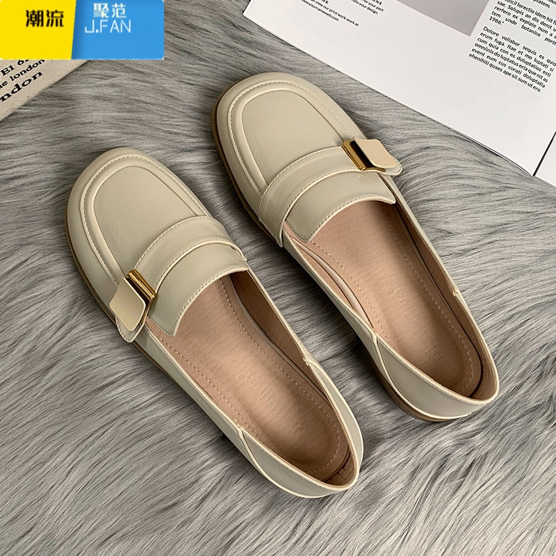 聚范皮版~2023年新款晚晚温柔风配裙子的鞋子平底法式单鞋女 C22-0985练杏 36