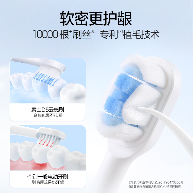 素士电动牙刷成人 美白护龈声波震动牙刷 壁挂风干杀菌 D5云感刷高清大图