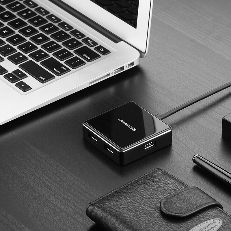 绿联usb3.0分线器一拖四高速电脑外接usb转接器多接口扩展器usb分接器转接头笔记本扩展口 黑色 4口HUB 1米(20787)
