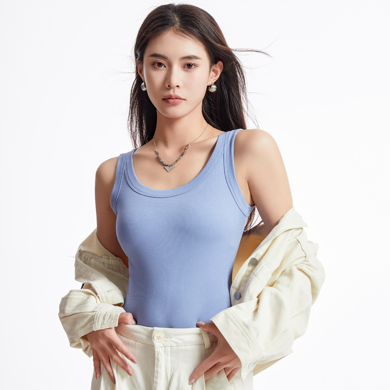 猫人背心女士螺纹7A抑菌内搭外穿无袖大U领打底背心少女修身显瘦高清大图