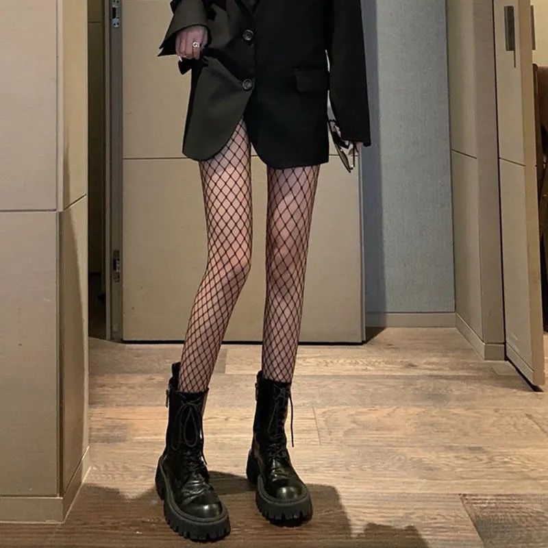 黑色渔网袜子性感丝袜打底连裤袜女网红流行jk大小网格瘦腿春夏季