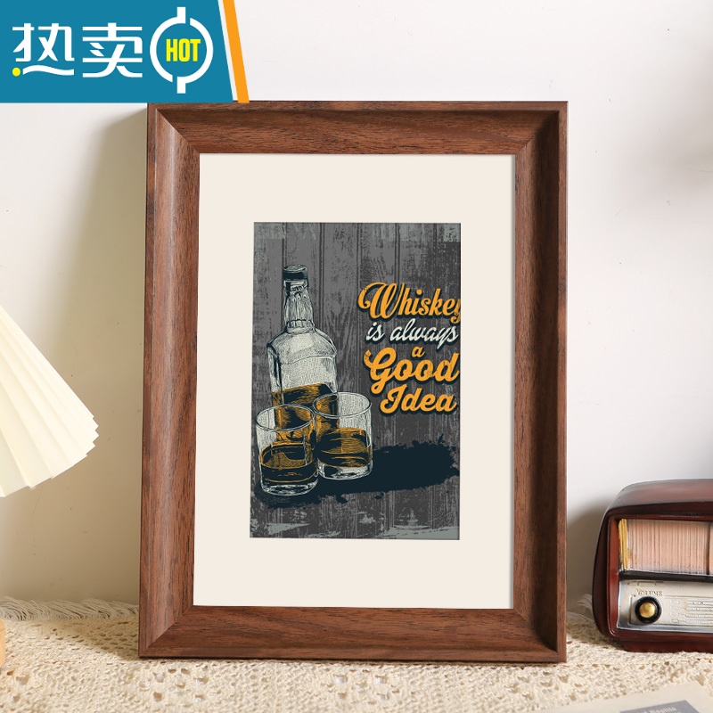 敬平复古画框装裱木质相框挂墙四4k8k八开水彩素描a3a4纸油画框架18寸 咖啡色 A4【可放21*29.7厘米】摆挂两