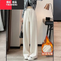 YIBUSHENG加绒加厚阔腿裤女垂感显瘦白色运动休闲长裤灯芯绒直筒女裤显 均码建议140斤以下 白色只发一条加绒加厚抽绳灯芯绒阔腿