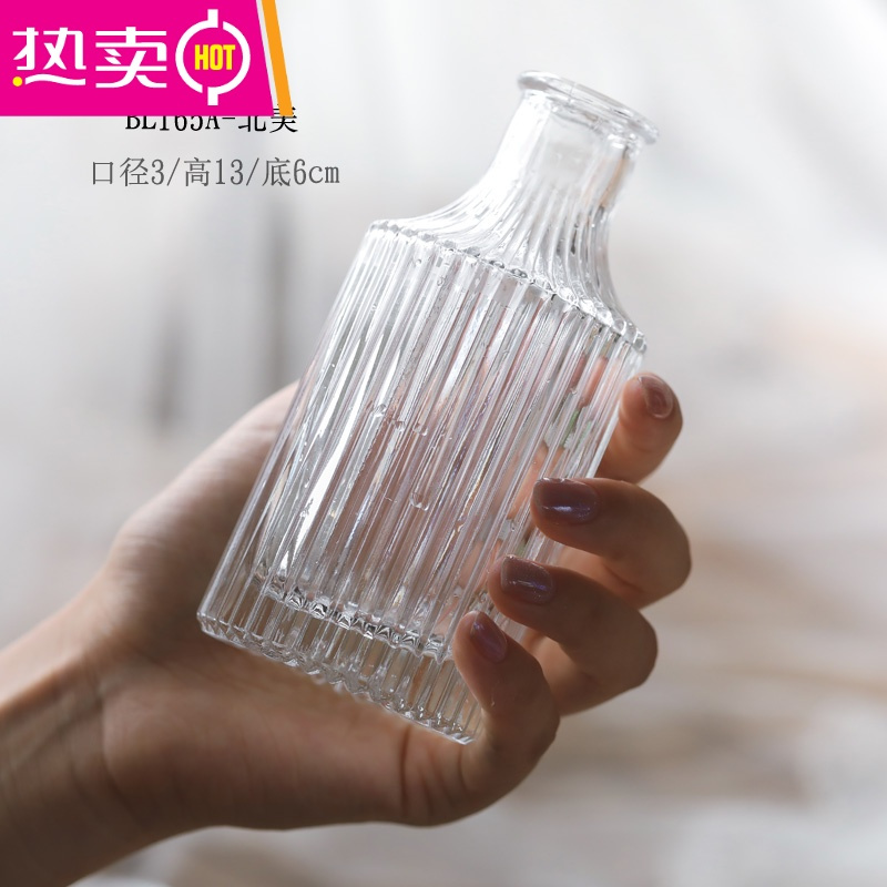 网红迷你透明玻璃花瓶摆件客厅插花鲜花水养ins风法式轻奢小花瓶feng