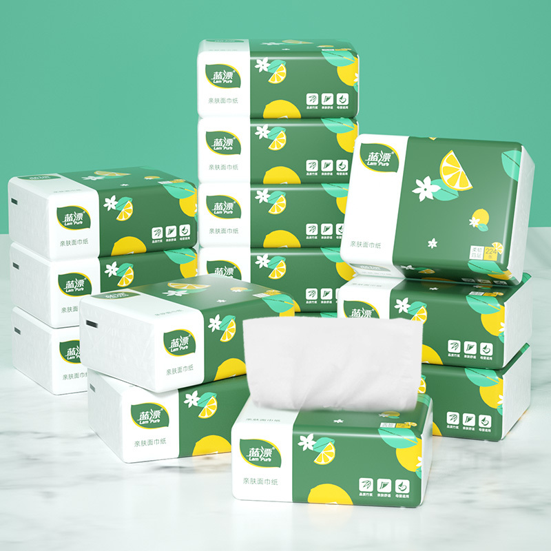 蓝漂原浆白色面巾抽纸4层32包整箱家庭一次性面巾纸批发