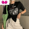 七斓大码胖妹妹复古chic抽绳开叉正肩显瘦短袖T恤女新款酷甜上衣