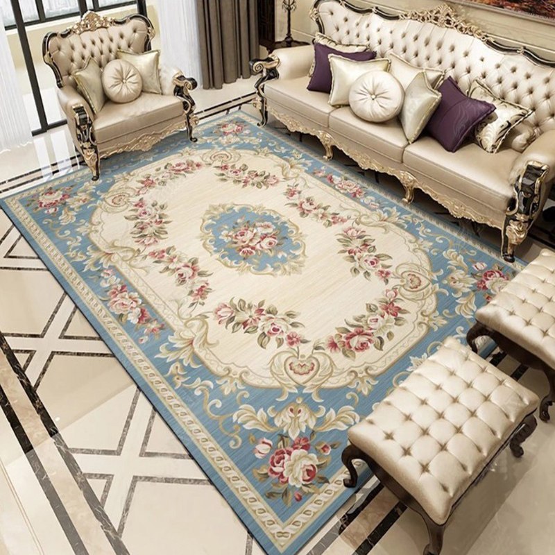美帮汇客厅地毯ins风北欧式简约网红茶几美式卧室床边地垫满铺可定制 机织圈绒欧式皇家蓝 宽120×180厘米送同款门垫