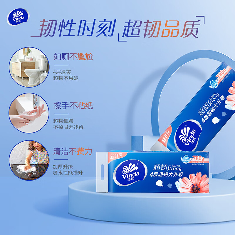 维达 V4143-A 78克4层无芯卷纸 超韧无芯卫生纸 10卷/提 3提/箱高清大图