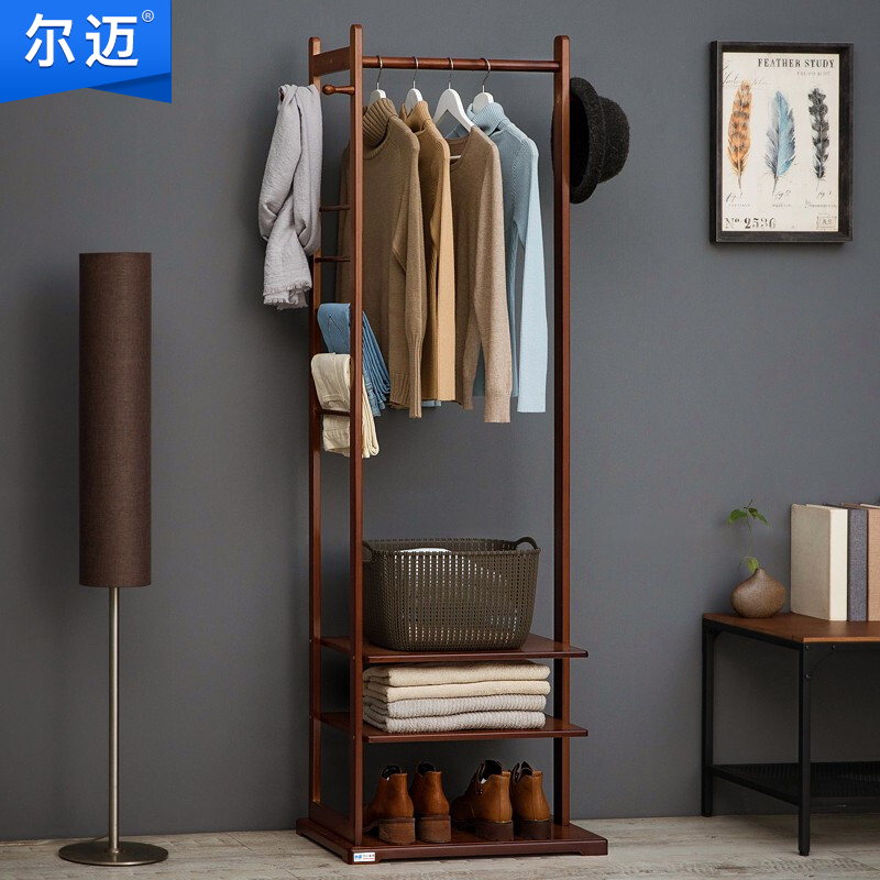 尔迈简易落地室内简约衣帽架欧式带裤架挂衣架晾衣服架 茶色