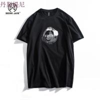 DeereJane潮流印花体恤男宽松白色T恤夏季百搭圆领半袖打底衫