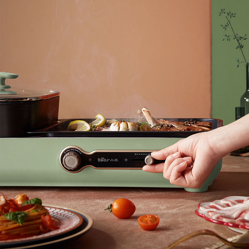 小熊(bear)电烧烤炉多功能料理锅电火锅 电烤炉烤肉机烤涮一体锅烧烤