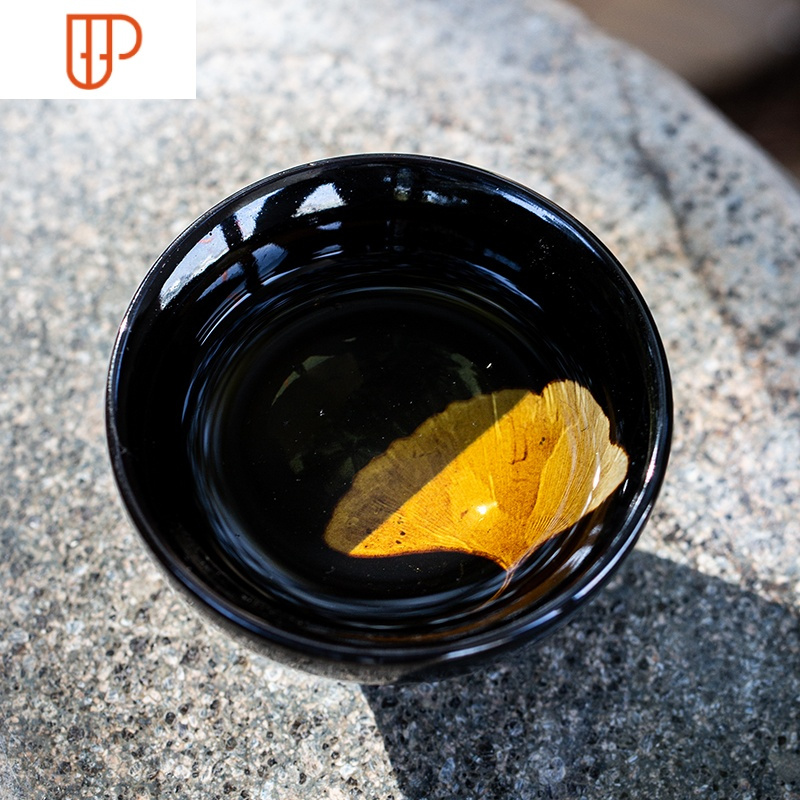 天目釉茶盏手工木叶建盏主人杯天目黑品茗杯普洱茶碗功夫单杯银杏国泰