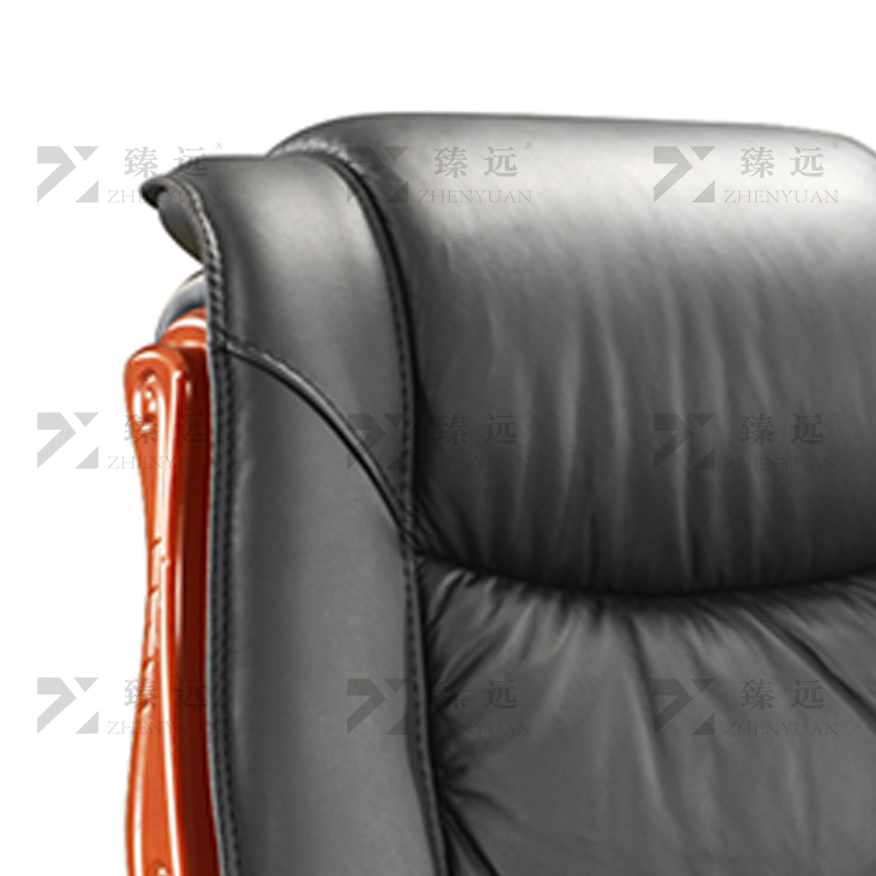臻远ZY-7552办公大班椅老板椅办公皮椅可躺升降转椅电脑椅 黑牛皮高清大图
