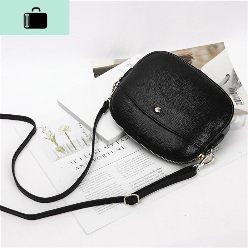 真皮包包女2019新款斜跨包小贝壳包韩版百搭包头层牛皮软皮单肩包NEWLAKE 黑色