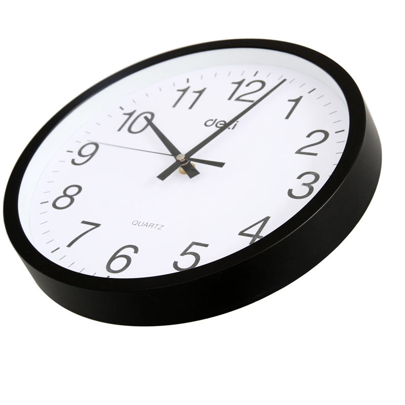 得力 9005 卧室挂钟 客厅圆形创意时钟 简约家用静音电子扫秒挂表