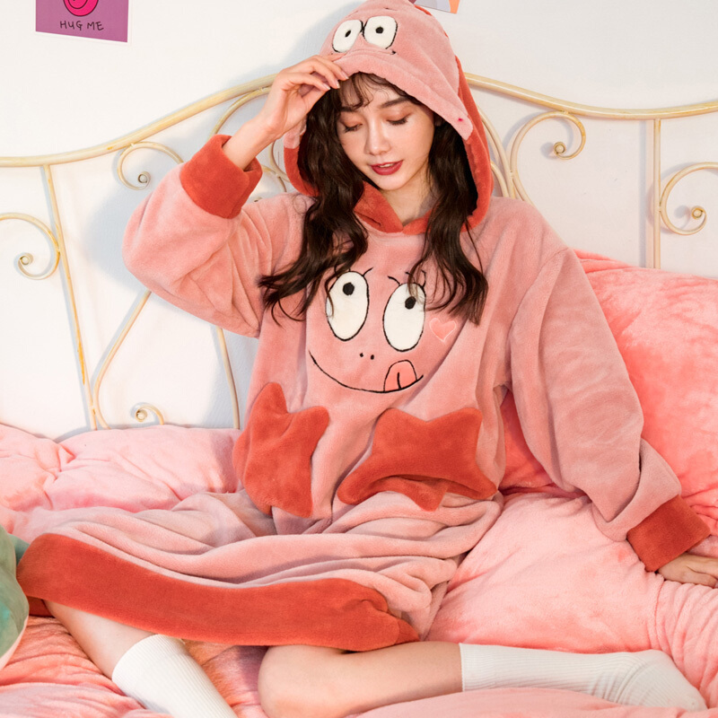 波迷娜bomina女生睡衣连体可爱冬天睡衣睡子女可爱圆领珊瑚绒卡通动漫