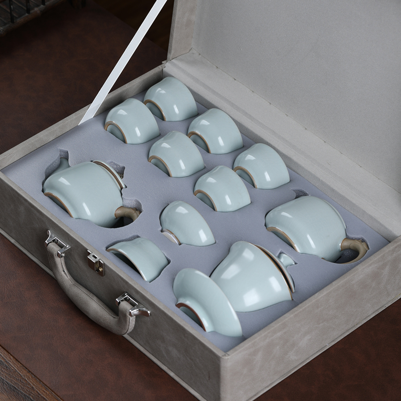 苏氏陶瓷(SUSHI CERAMICS)茶具套装汝窑茶具可养可开片龙马精神10头高档礼盒装高清大图