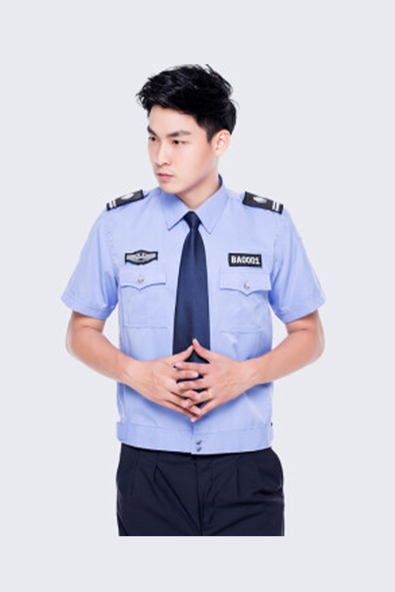 保安工作制服 衬衣夏装 物业小区上衣 保安制服衬衫 蓝色短袖套装(含配件) 160