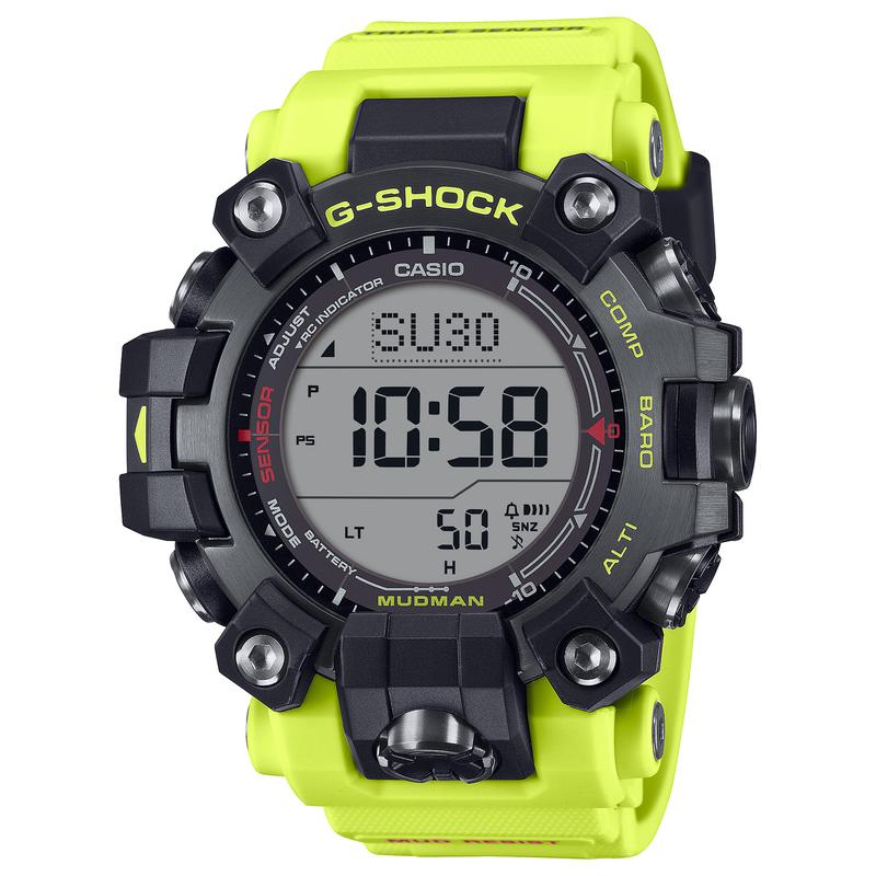 Casio 卡西欧男士户外耐磨防震智能腕表黑色黄带三重传感器设计
