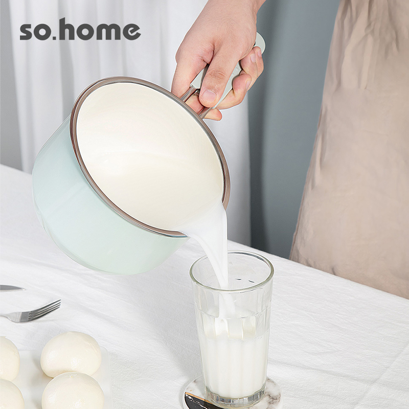 sohome珐琅不锈钢搪瓷奶锅单柄玻璃盖燃气灶电磁炉 2.0L/16cm 浅绿色