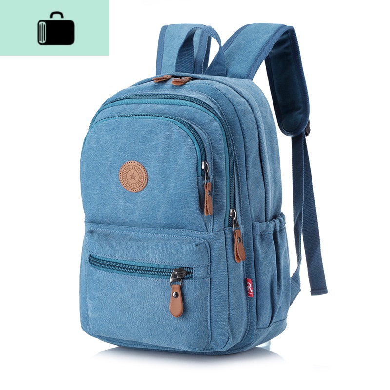 韩版多功能旅行小背包女休闲运动帆布双肩包男女潮复古户外旅游包NEW LAKE 蓝色高清大图