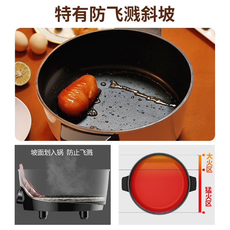 荣事达多用途锅电火锅家用 多功能电炒锅电煮锅不粘电饼铛煎烤机5L大容量电热锅 加深盘HG138A5黑色