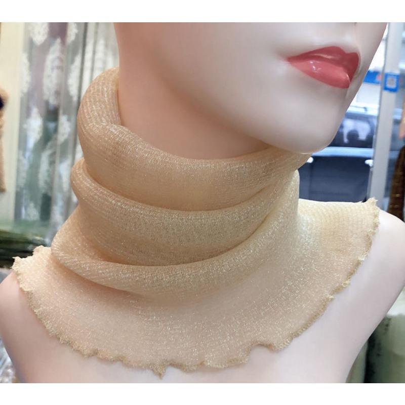 防晒围脖女春秋薄款网纱百变小丝巾挂耳面纱护颈遮脸围巾百搭脖套米