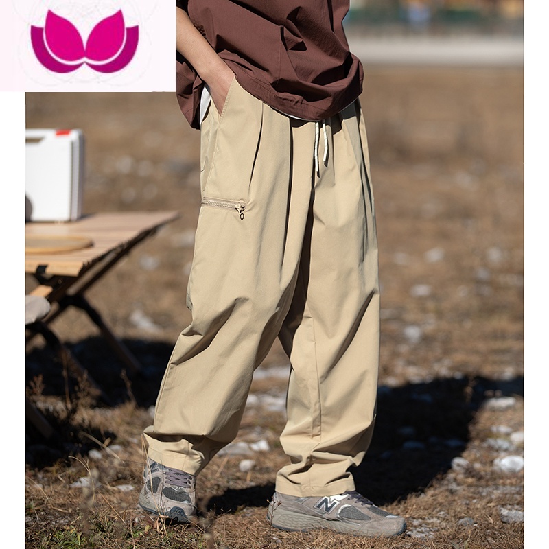 七斓男士日系工装裤藏青色裤子男夏季薄款休闲裤潮牌阔腿裤宽松直筒裤