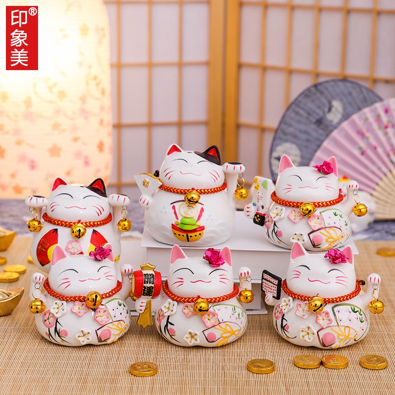 猫摆件店铺开业礼品陶瓷储蓄罐创意小号前台摆设 三维工匠 6寸-小宝锤-棉垫猫高清大图